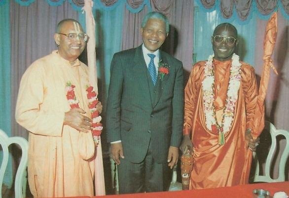 Nelson Mandela with Krsnadasa Swami and Bhakti Tirtha Swami