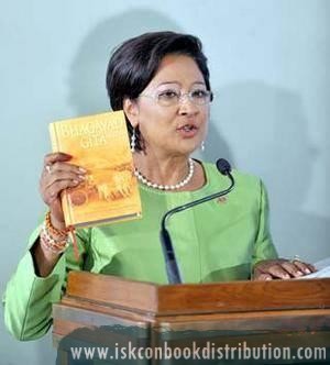 Prime Minister of Trinidad and Tobago Taking her Oath of Duty on Bhagavad Gita as It Is