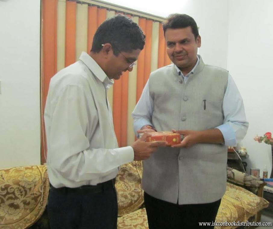 Chief Minister of Maharashtra, Mr. Devendra Fadnavis recive Bhagavad Gita As It Is